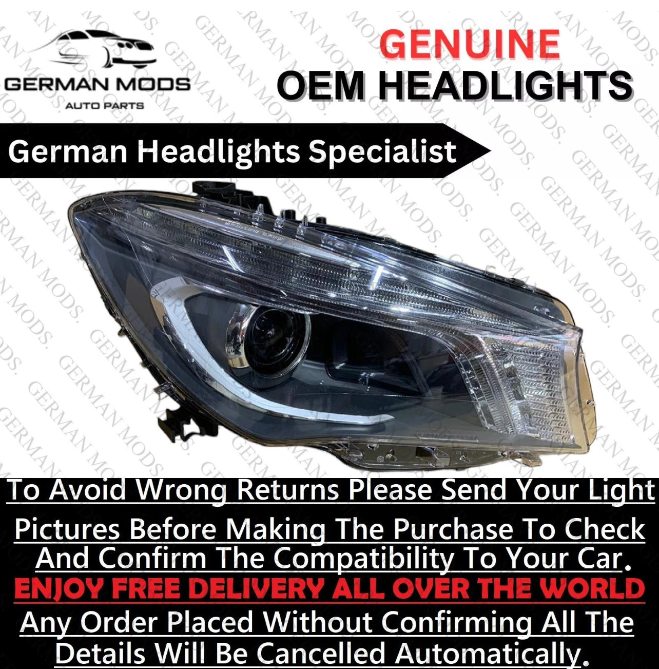 Mercedes CLA200 CLA45 W117 2013-2018 bi-Xenon Headlight Right/Driver/Off Side complete unit