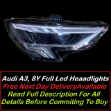 Genuine Oem Audi A3/S3/RS3 8Y Full LED Headlight/Headlamps Assembly Right/Driver/Off Side complete light