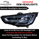 Genuine Oem Audi A4/S4/Rs4 B9 Full LED Headlight/Headlamp Assembly Left/Passenger/Near Side complete light