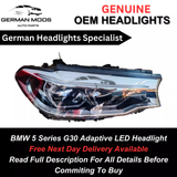 BMW 5 Series 2017-2020 Pre Lci G30 G31 F90 M5 Adaptive LED Headlight/headlamp Right/Driver/Off Side Complete Unit