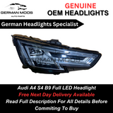 Genuine OEM Audi A4/S4/Rs4 B9 Full LED Headlight/Headlamp Assembly Right/Driver/Off side complete light