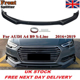 AUDI A4 B9 S-LINE FRONT LIP SPLITTER SPOILER SALOON 2016-2019 GLOSS BLACK